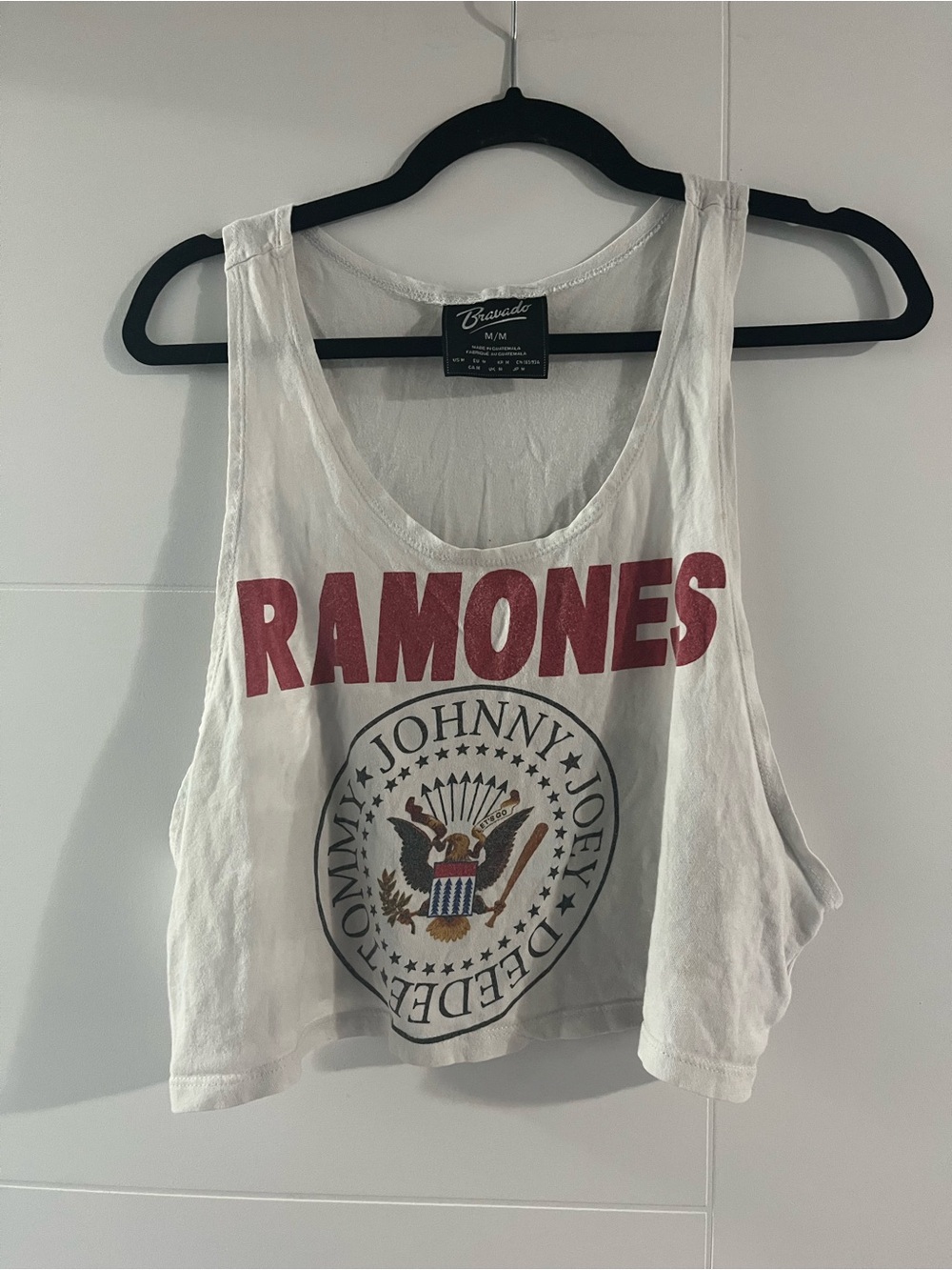 Bravado White Crop Tank with Red RAMONES Graphic